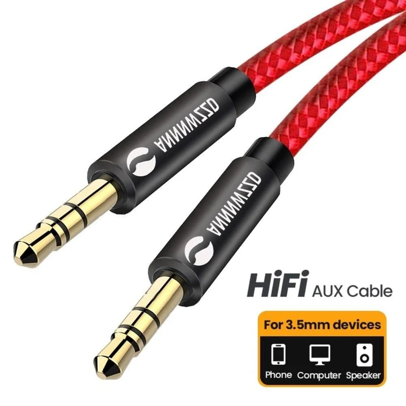 3.5-mm-Audiokabel, Stereo-Hilfskabel, AUX-Kabel, vergoldet, Stecker auf Stecker, geflochtenes Kabel für Stereo-Kopfhörer und Lautsprecher im Auto, 3.5-Buchse