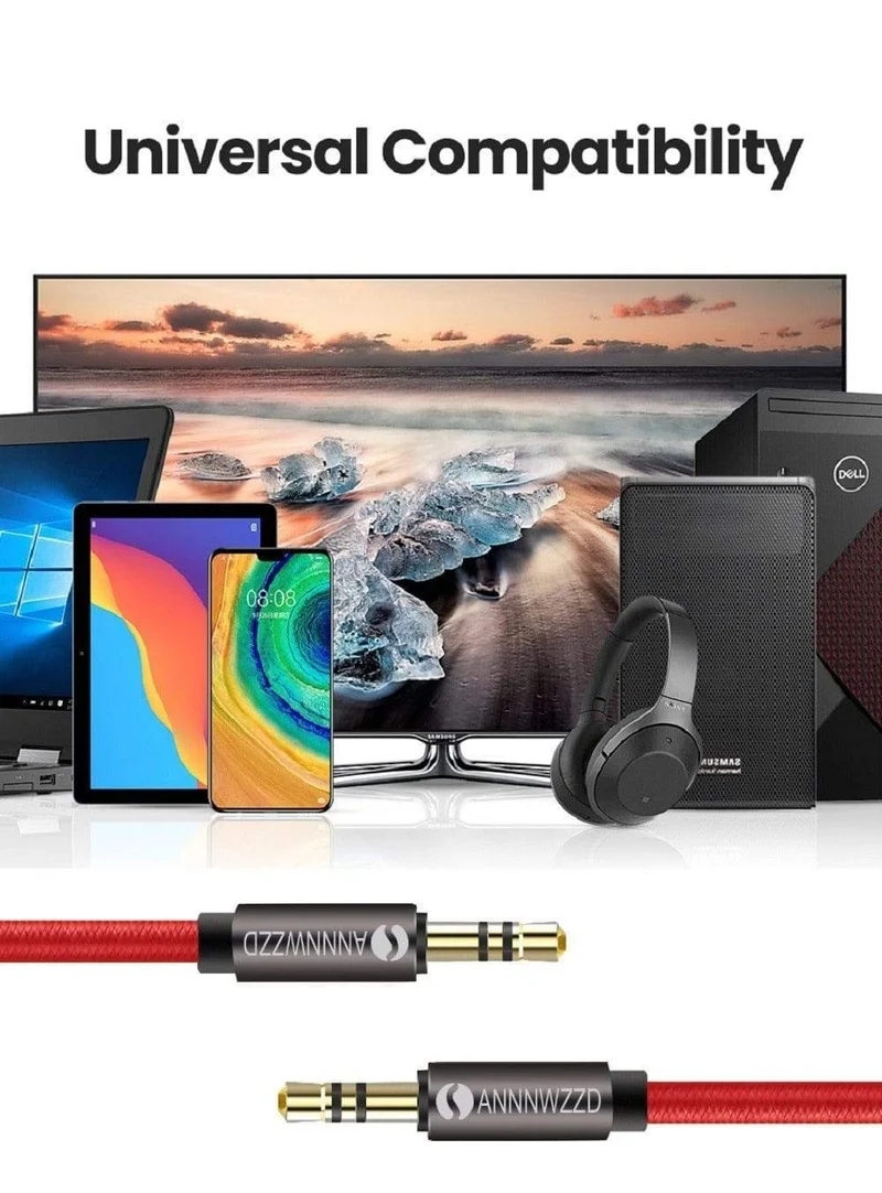3.5-mm-Audiokabel, Stereo-Hilfskabel, AUX-Kabel, vergoldet, Stecker auf Stecker, geflochtenes Kabel für Stereo-Kopfhörer und Lautsprecher im Auto, 3.5-Buchse