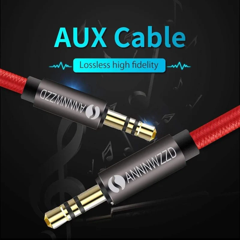 3.5-mm-Audiokabel, Stereo-Hilfskabel, AUX-Kabel, vergoldet, Stecker auf Stecker, geflochtenes Kabel für Stereo-Kopfhörer und Lautsprecher im Auto, 3.5-Buchse