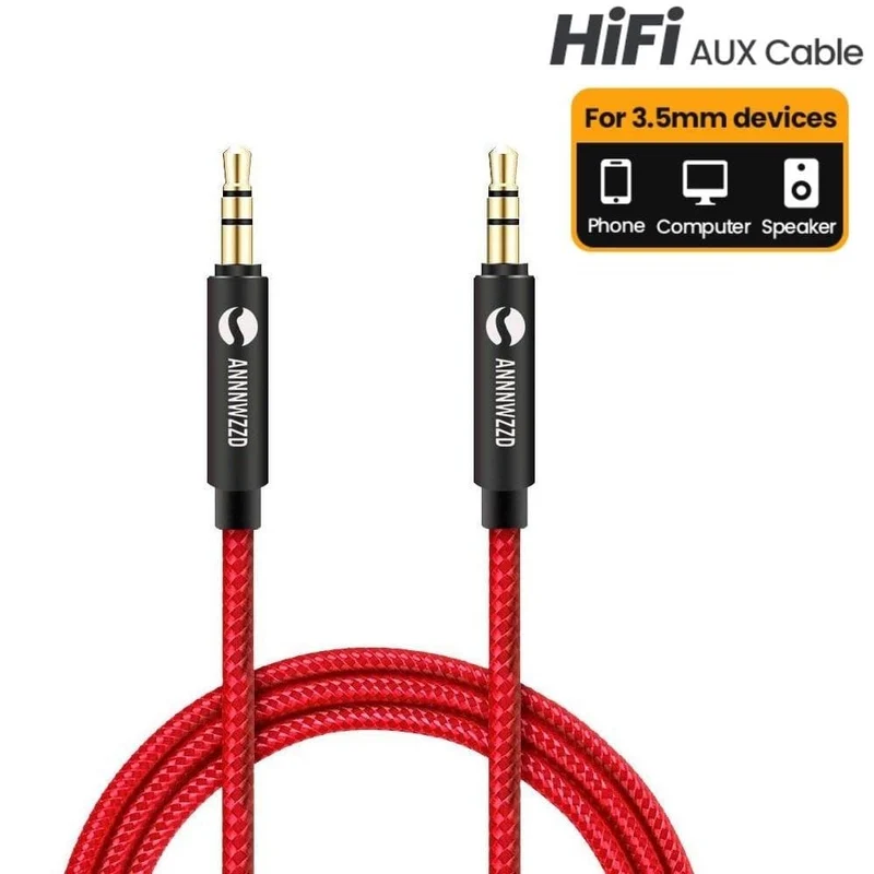 3.5-mm-Audiokabel, Stereo-Hilfskabel, AUX-Kabel, vergoldet, Stecker auf Stecker, geflochtenes Kabel für Stereo-Kopfhörer und Lautsprecher im Auto, 3.5-Buchse
