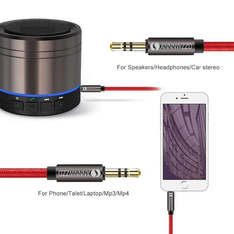 3.5-mm-Audiokabel, Stereo-Hilfskabel, AUX-Kabel, vergoldet, Stecker auf Stecker, geflochtenes Kabel für Stereo-Kopfhörer und Lautsprecher im Auto, 3.5-Buchse