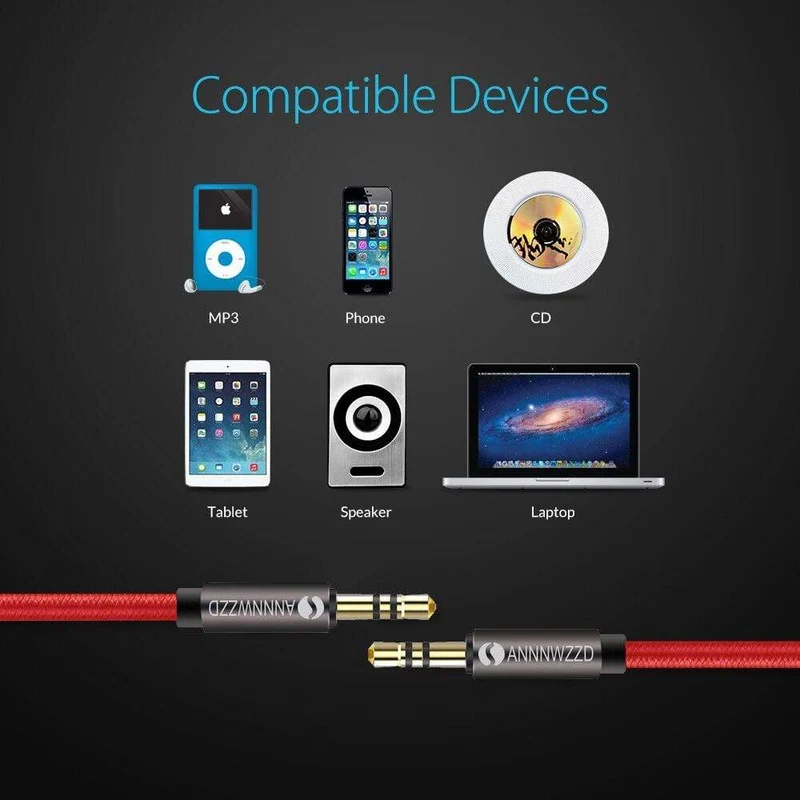 3.5-mm-Audiokabel, Stereo-Hilfskabel, AUX-Kabel, vergoldet, Stecker auf Stecker, geflochtenes Kabel für Stereo-Kopfhörer und Lautsprecher im Auto, 3.5-Buchse