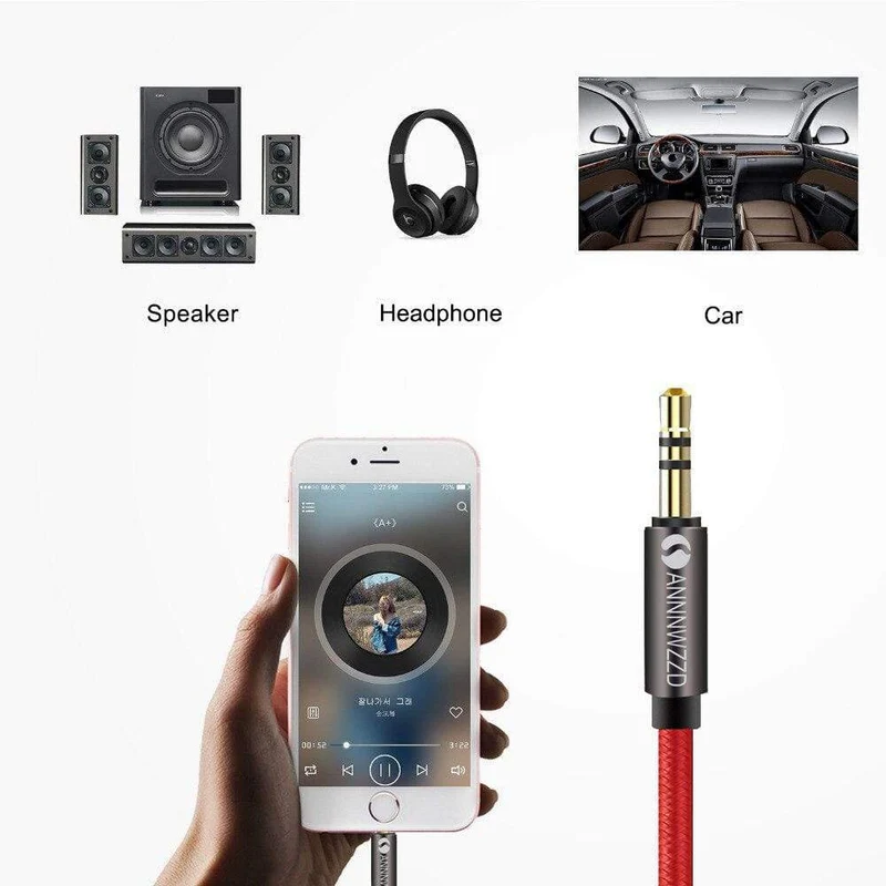 3.5-mm-Audiokabel, Stereo-Hilfskabel, AUX-Kabel, vergoldet, Stecker auf Stecker, geflochtenes Kabel für Stereo-Kopfhörer und Lautsprecher im Auto, 3.5-Buchse