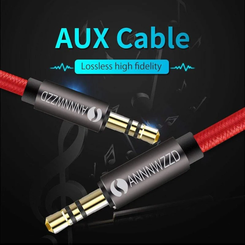 3.5-mm-Audiokabel, Stereo-Hilfskabel, AUX-Kabel, vergoldet, Stecker auf Stecker, geflochtenes Kabel für Stereo-Kopfhörer und Lautsprecher im Auto, 3.5-Buchse