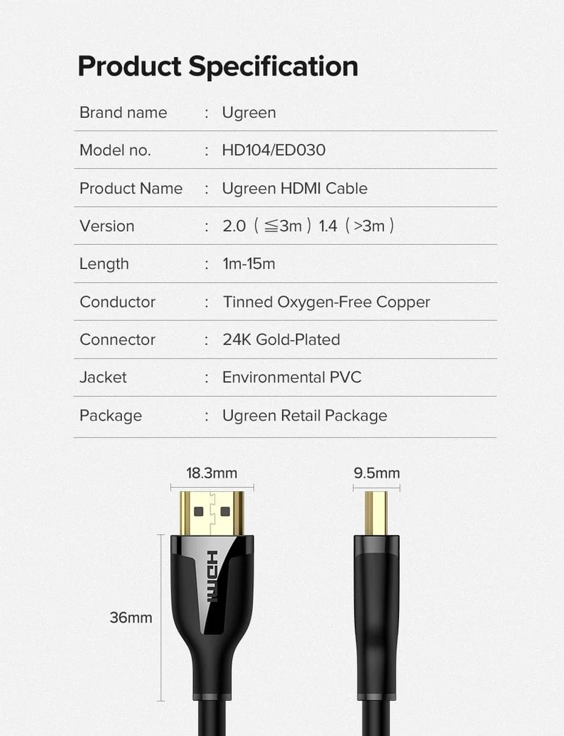 UGREEN HDMI Kabel 4K 2.0 Kabel für Apple TV PS4 Splitter Switch Box HDMI zu HDMI Kabel 60Hz Video Audio Cabo Cord Kabel HDMI 4K