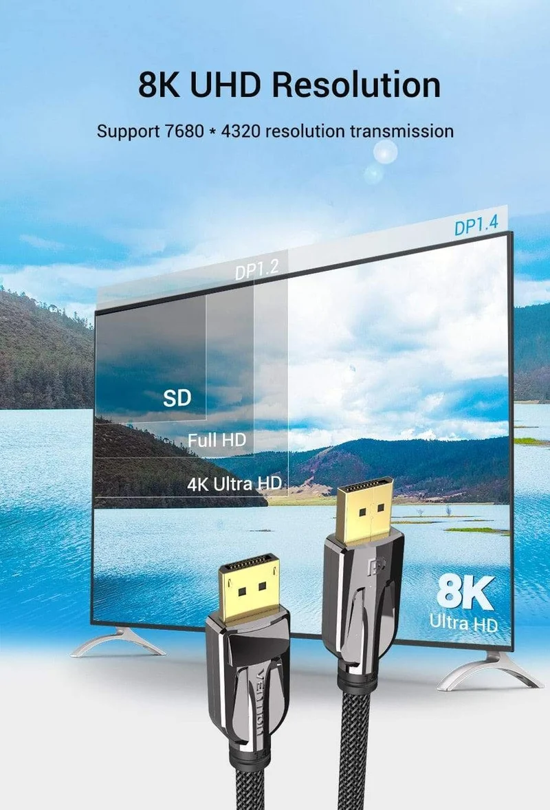 Vention DisplayPort 1.4 Kabel 8K 60Hz 4K HDR 165Hz DisplayPort Audiokabel für Video PC Laptop TV DisplayPort 1.4 DP Kabel 1.2