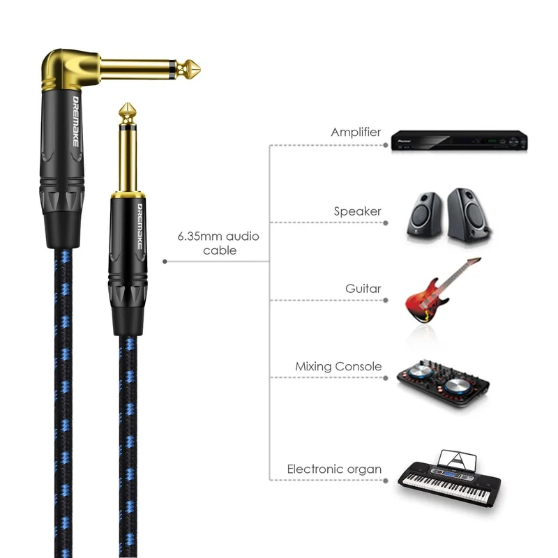 DREMAKE Gitarrenkabel – 1/4 Zoll gerades auf rechtwinkliges Instrumentenkabel – Professionelles E-Gitarrenkabel und Verstärkerkabel