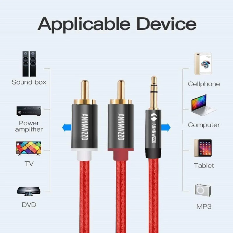 Cinch-Kabel, 3.5-mm-Buchse auf 2 Cinch-Aux-Kabel, 3.5 mm auf 2 Cinch-Adapter, Splitter-Audiokabel für TV-Box, Audio, Heimkino, Lautsprecherkabel