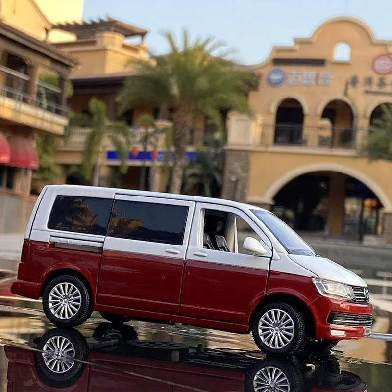 1:32 Zinklegierungsbus Volkswagen Multivan T6 Legierungsautomodell Druckguss MPV-Automodell Sound- und Lichtsimulation Kinderspielzeuggeschenk