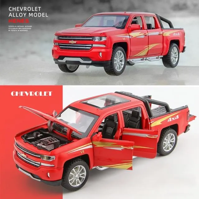1:32 Chevrolet Silverado Pika Legierung Automodell Druckguss Spielzeugfahrzeug 6 offene Türen mit Ton/Licht/Pull-back-Spielzeug für Kinder