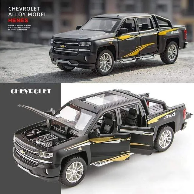 1:32 Chevrolet Silverado Pika Legierung Automodell Druckguss Spielzeugfahrzeug 6 offene Türen mit Ton/Licht/Pull-back-Spielzeug für Kinder