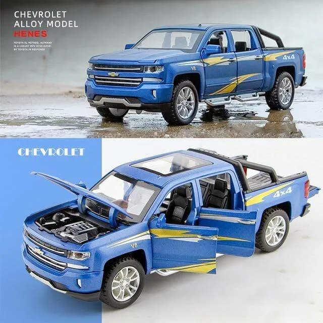 1:32 Chevrolet Silverado Pika Legierung Automodell Druckguss Spielzeugfahrzeug 6 offene Türen mit Ton/Licht/Pull-back-Spielzeug für Kinder