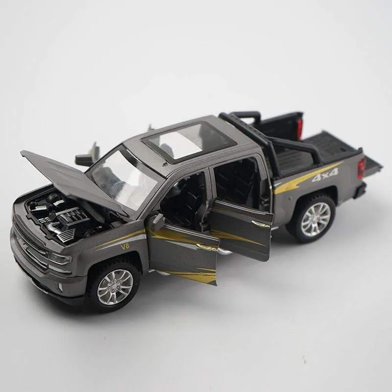 1:32 Chevrolet Silverado Pika Legierung Automodell Druckguss Spielzeugfahrzeug 6 offene Türen mit Ton/Licht/Pull-back-Spielzeug für Kinder
