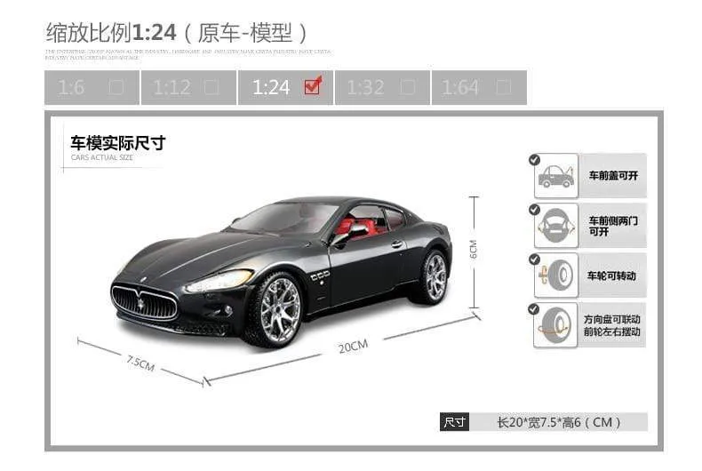 1:24 2008 Maserati GranTurismo Rennwagen aus Legierung, Luxusfahrzeug aus Druckguss, Pullback-Autos, Modell, Spielzeugsammlung, Geschenk