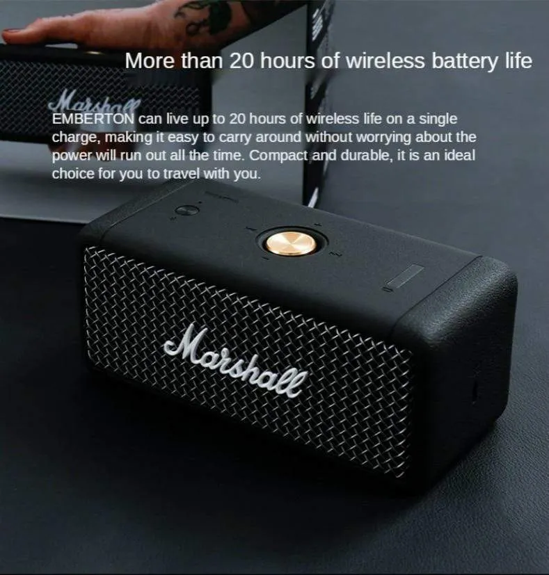 MARSHALL EMBERTON Original Drahtlose Bluetooth Lautsprecher IPX7 Wasserdicht Sport Lautsprecher Stereo Bass Sound Outdoor Tragbare Lautsprecher