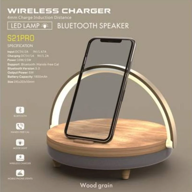 S21 Pro Bluetooth Lautsprecher Holz Drahtlose Ladegeräte LED Lampe für iPhone 13 13Pro 12 Halter 15W Hochleistungs-Schnellladeständer