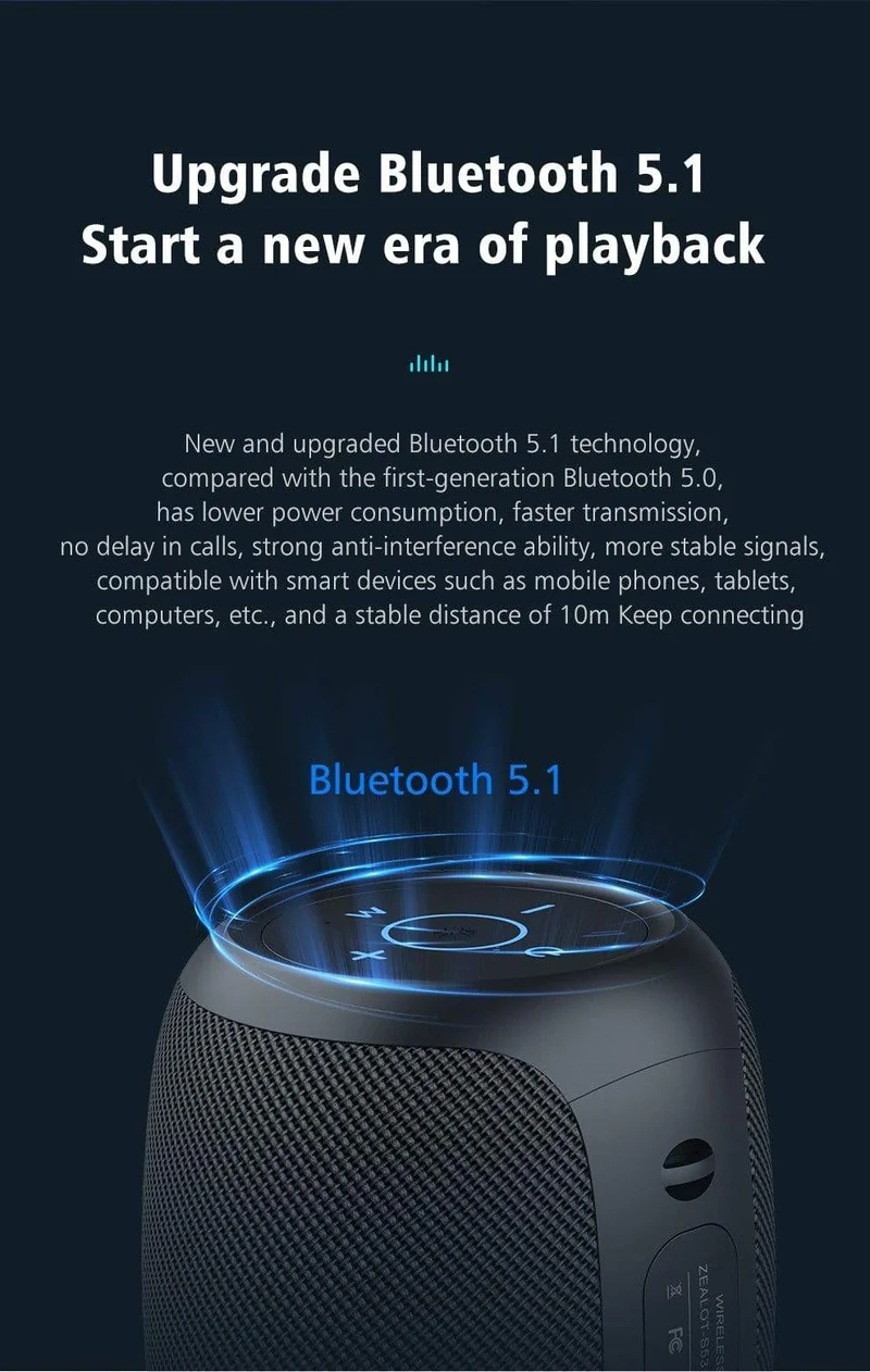 Zealot S53 Tragbare Drahtlose Lautsprecher Bluetooth Spalte Wasserdicht HIFI Verlustfreie Klangqualität Stereo Subwoofer Lautsprecher
