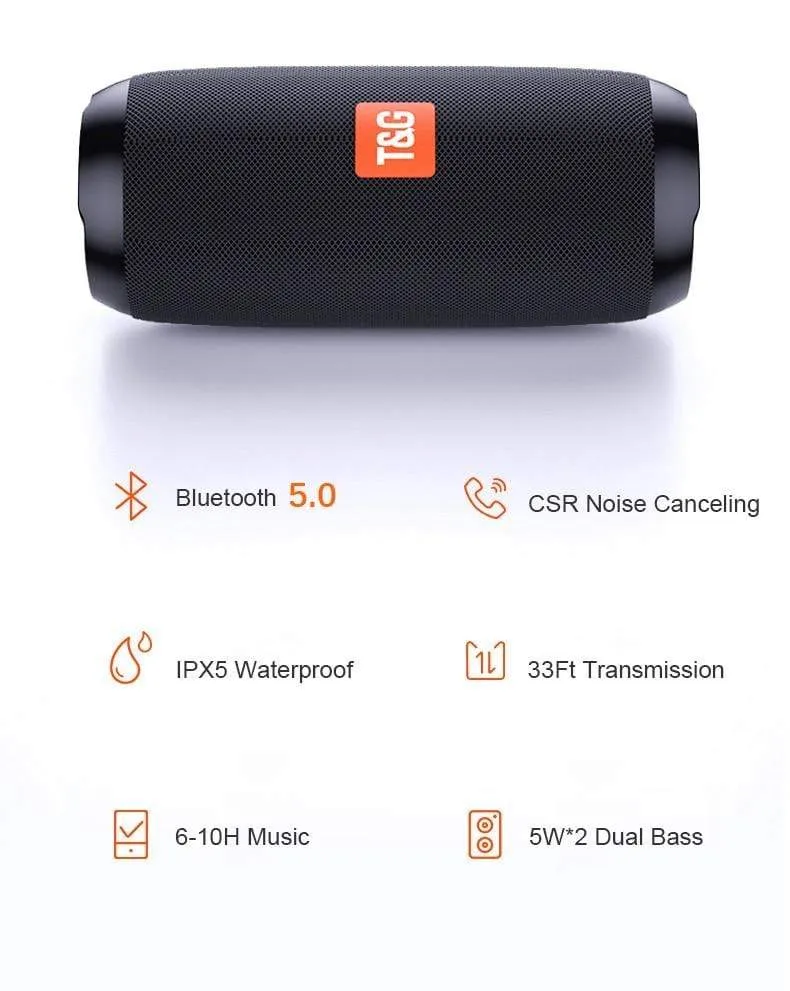 Tragbarer Bluetooth-Lautsprecher, kabelloser Bass-Subwoofer, wasserdichte Außenlautsprecher, Boombox, AUX, TF, USB-Stereo-Lautsprecher, Musikbox