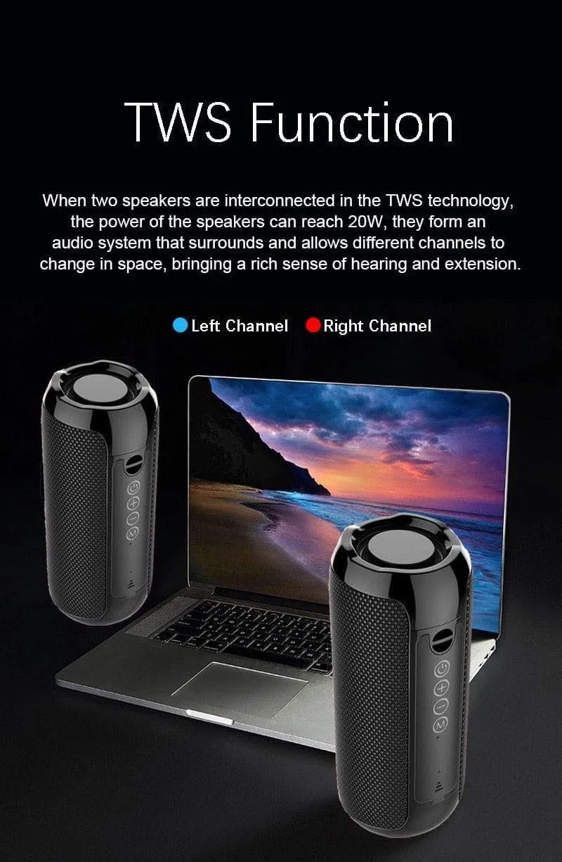 Tragbarer Bluetooth-Lautsprecher, kabelloser Bass-Subwoofer, wasserdichte Außenlautsprecher, Boombox, AUX, TF, USB-Stereo-Lautsprecher, Musikbox