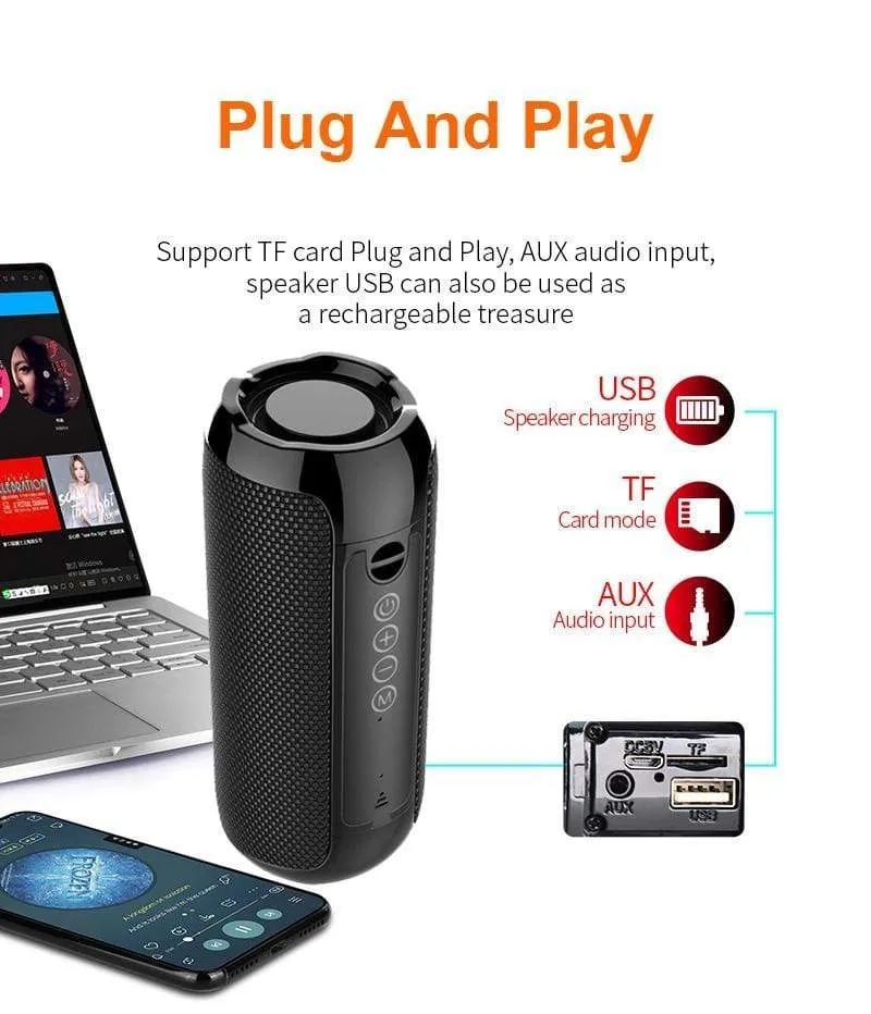Tragbarer Bluetooth-Lautsprecher, kabelloser Bass-Subwoofer, wasserdichte Außenlautsprecher, Boombox, AUX, TF, USB-Stereo-Lautsprecher, Musikbox