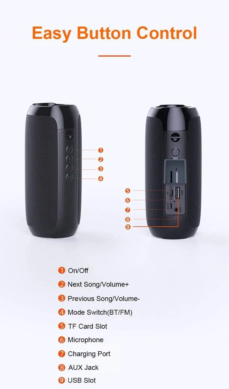 Tragbarer Bluetooth-Lautsprecher, kabelloser Bass-Subwoofer, wasserdichte Außenlautsprecher, Boombox, AUX, TF, USB-Stereo-Lautsprecher, Musikbox