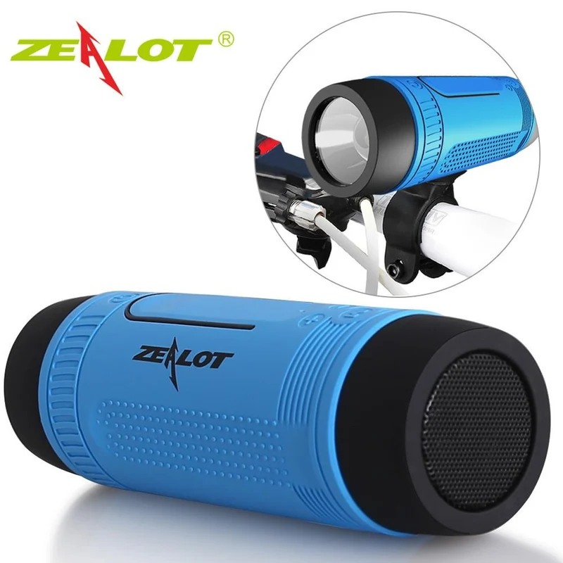 Zealot S1 Tragbarer Bluetooth-Lautsprecher, kabelloser Fahrrad-Lautsprecher + FM-Radio, wasserdichter Outdoor-Boombox, unterstützt TF-Karte, AUX, Taschenlampe