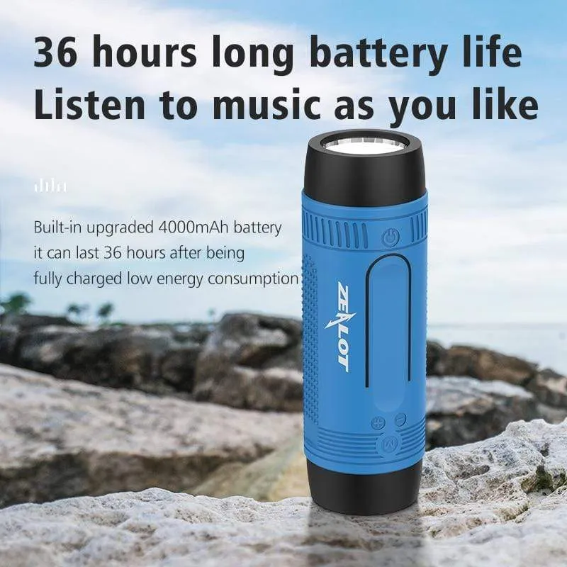 Zealot S1 Tragbarer Bluetooth-Lautsprecher, kabelloser Fahrrad-Lautsprecher + FM-Radio, wasserdichter Outdoor-Boombox, unterstützt TF-Karte, AUX, Taschenlampe