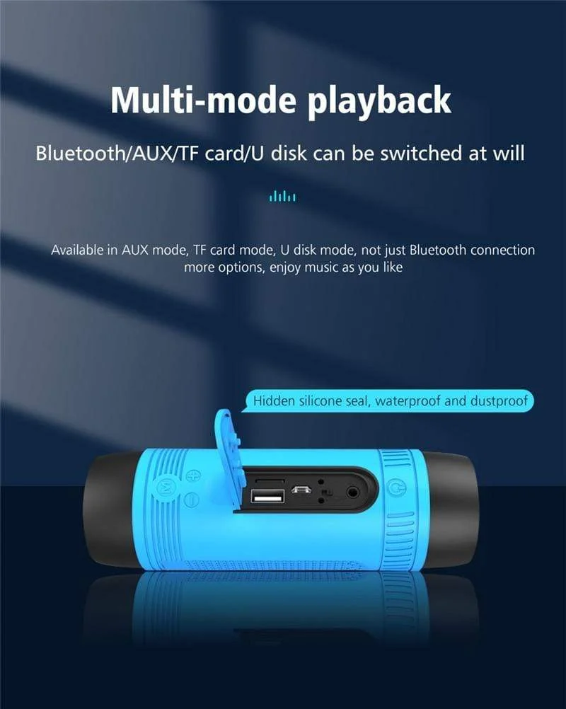 Zealot S1 Tragbarer Bluetooth-Lautsprecher, kabelloser Fahrrad-Lautsprecher + FM-Radio, wasserdichter Outdoor-Boombox, unterstützt TF-Karte, AUX, Taschenlampe