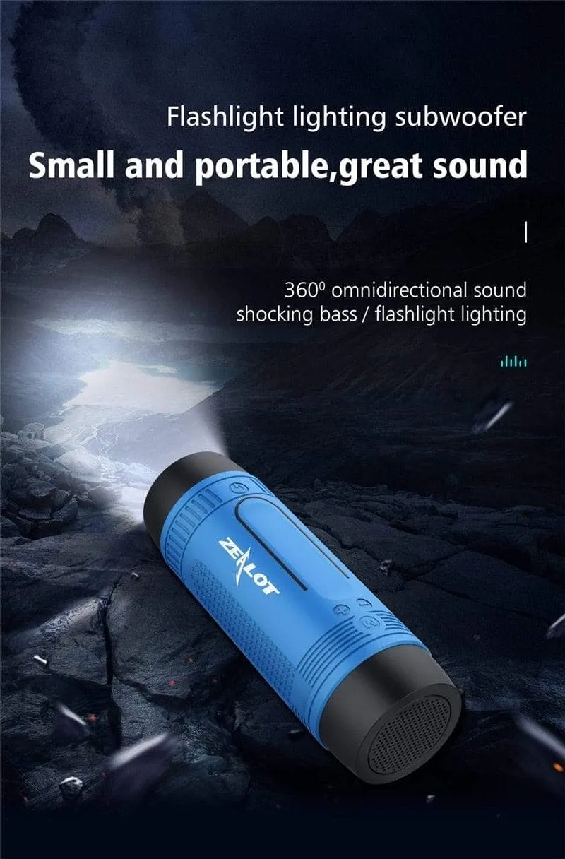 Zealot S1 Tragbarer Bluetooth-Lautsprecher, kabelloser Fahrrad-Lautsprecher + FM-Radio, wasserdichter Outdoor-Boombox, unterstützt TF-Karte, AUX, Taschenlampe