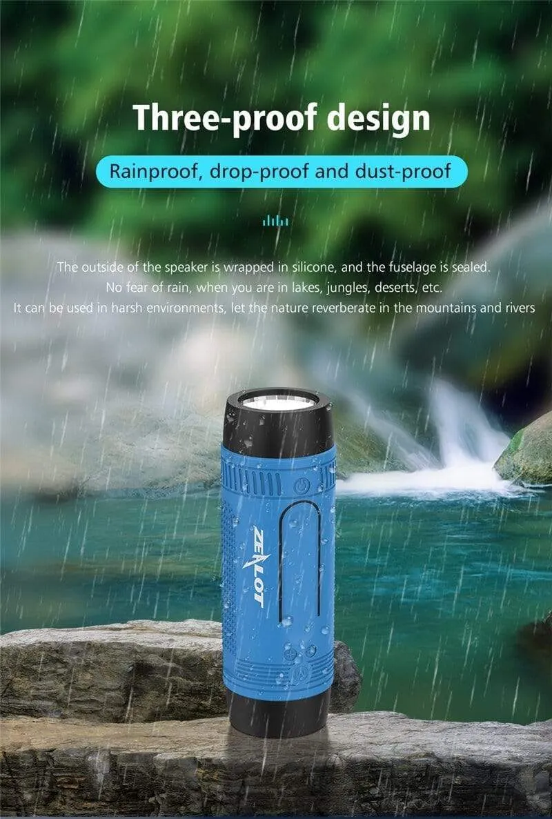 Zealot S1 Tragbarer Bluetooth-Lautsprecher, kabelloser Fahrrad-Lautsprecher + FM-Radio, wasserdichter Outdoor-Boombox, unterstützt TF-Karte, AUX, Taschenlampe