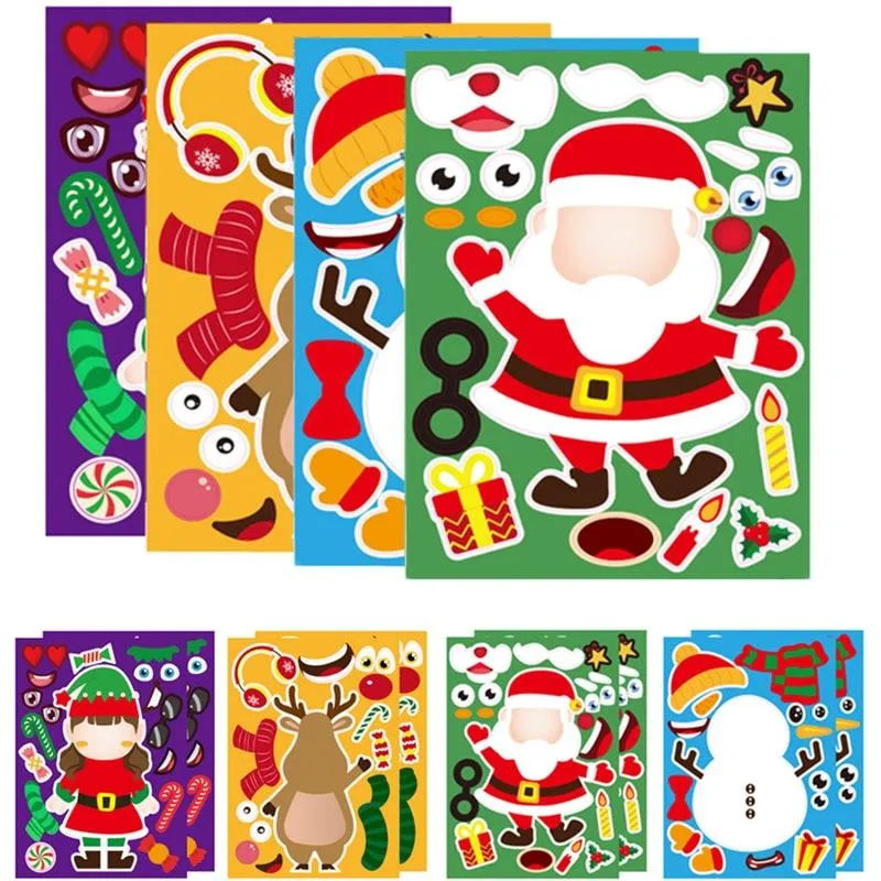 Aufkleber Puzzle Spiele Kinder DIY Make-a-Gericht Weihnachtsmann Schneemann Elch Ankleidepuzzles Kinder Bildung Spielzeug Spiele Selbstklebend