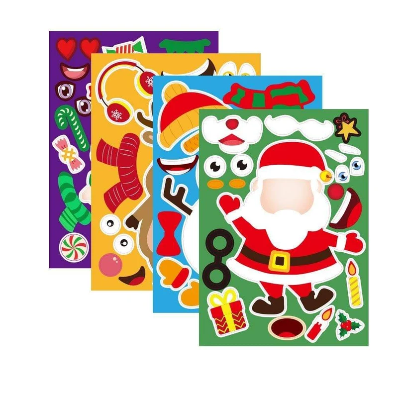 Aufkleber Puzzle Spiele Kinder DIY Make-a-Gericht Weihnachtsmann Schneemann Elch Ankleidepuzzles Kinder Bildung Spielzeug Spiele Selbstklebend