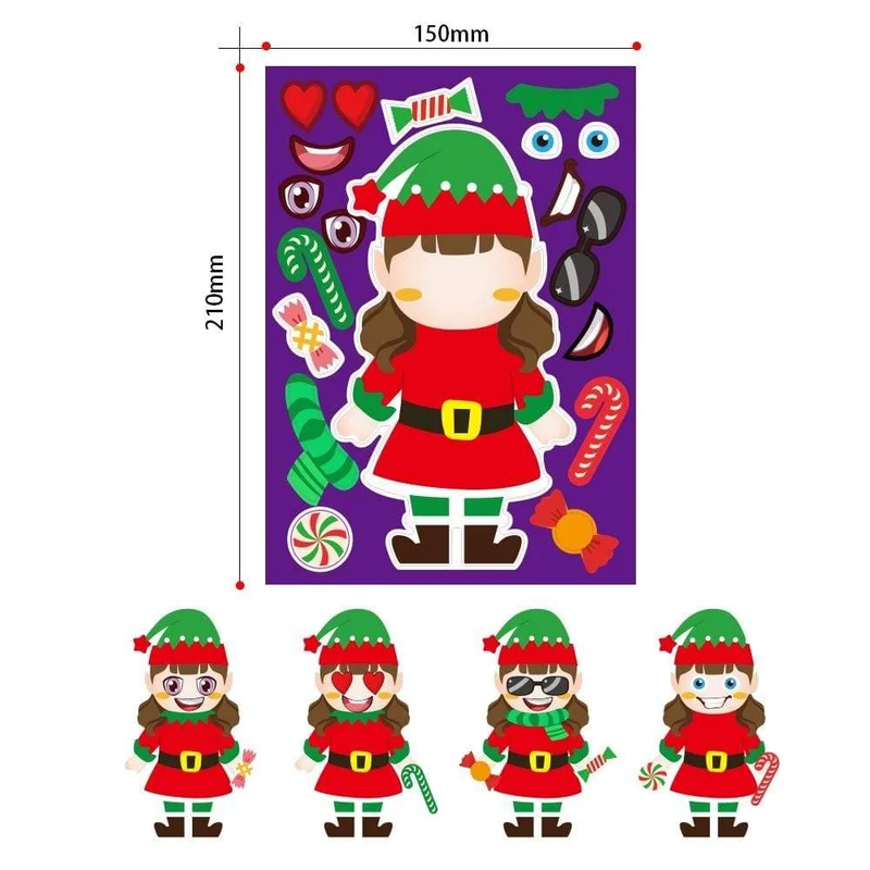 Aufkleber Puzzle Spiele Kinder DIY Make-a-Gericht Weihnachtsmann Schneemann Elch Ankleidepuzzles Kinder Bildung Spielzeug Spiele Selbstklebend