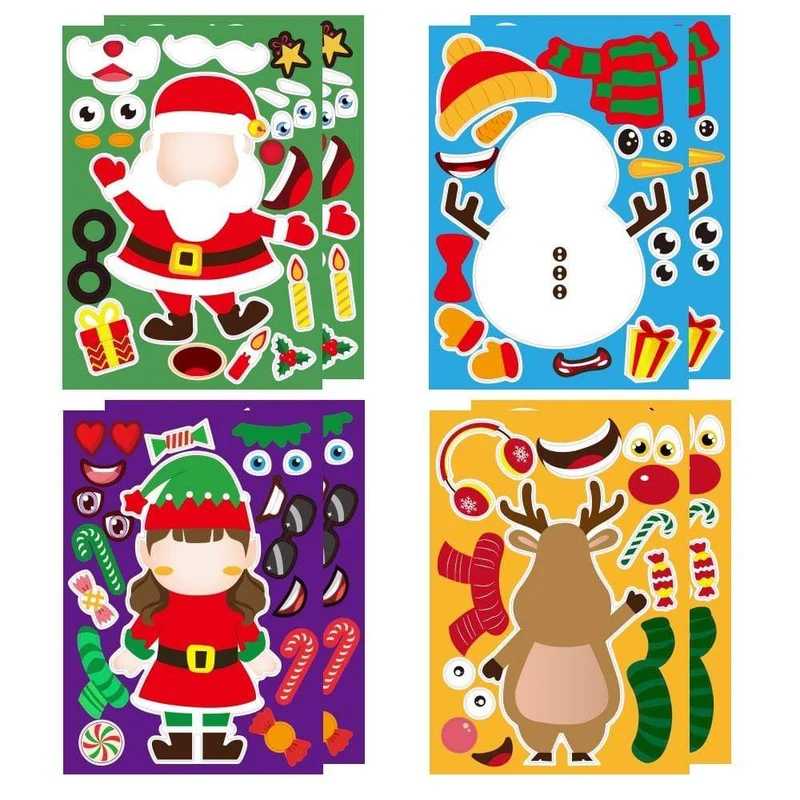 Aufkleber Puzzle Spiele Kinder DIY Make-a-Gericht Weihnachtsmann Schneemann Elch Ankleidepuzzles Kinder Bildung Spielzeug Spiele Selbstklebend