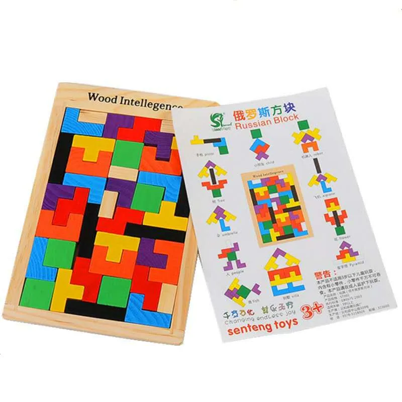 Buntes 3D-Puzzle-Tangram-Mathe-Spielzeug aus Holz Tetris-Spiel Kinder Vorschule Magination Intellektuelles Lernspielzeug für Kinder