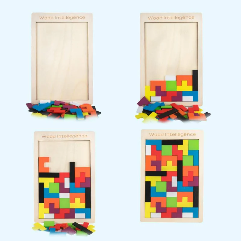 Buntes 3D-Puzzle-Tangram-Mathe-Spielzeug aus Holz Tetris-Spiel Kinder Vorschule Magination Intellektuelles Lernspielzeug für Kinder