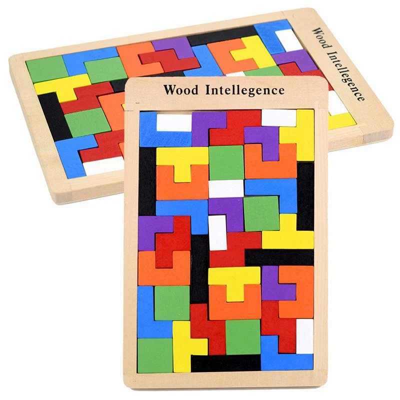 Buntes 3D-Puzzle-Tangram-Mathe-Spielzeug aus Holz Tetris-Spiel Kinder Vorschule Magination Intellektuelles Lernspielzeug für Kinder