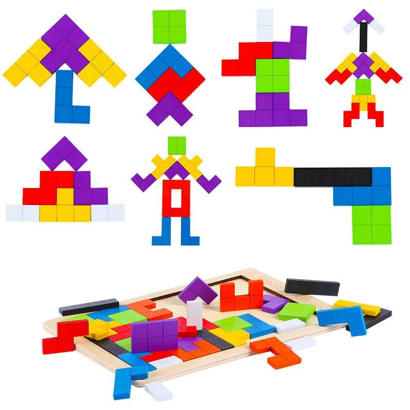 Buntes 3D-Puzzle-Tangram-Mathe-Spielzeug aus Holz Tetris-Spiel Kinder Vorschule Magination Intellektuelles Lernspielzeug für Kinder