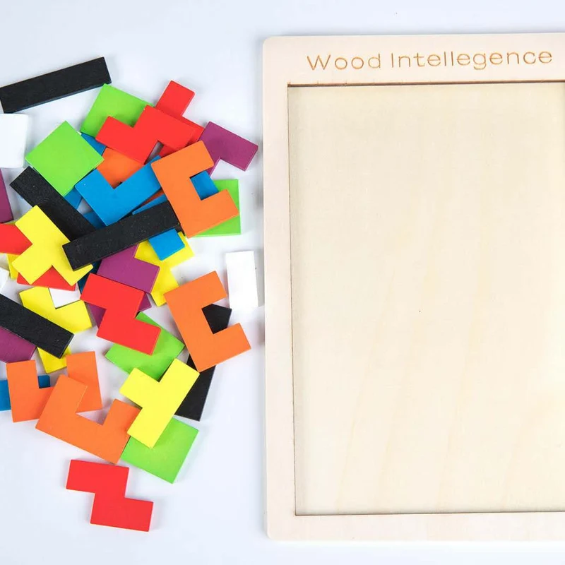 Buntes 3D-Puzzle-Tangram-Mathe-Spielzeug aus Holz Tetris-Spiel Kinder Vorschule Magination Intellektuelles Lernspielzeug für Kinder