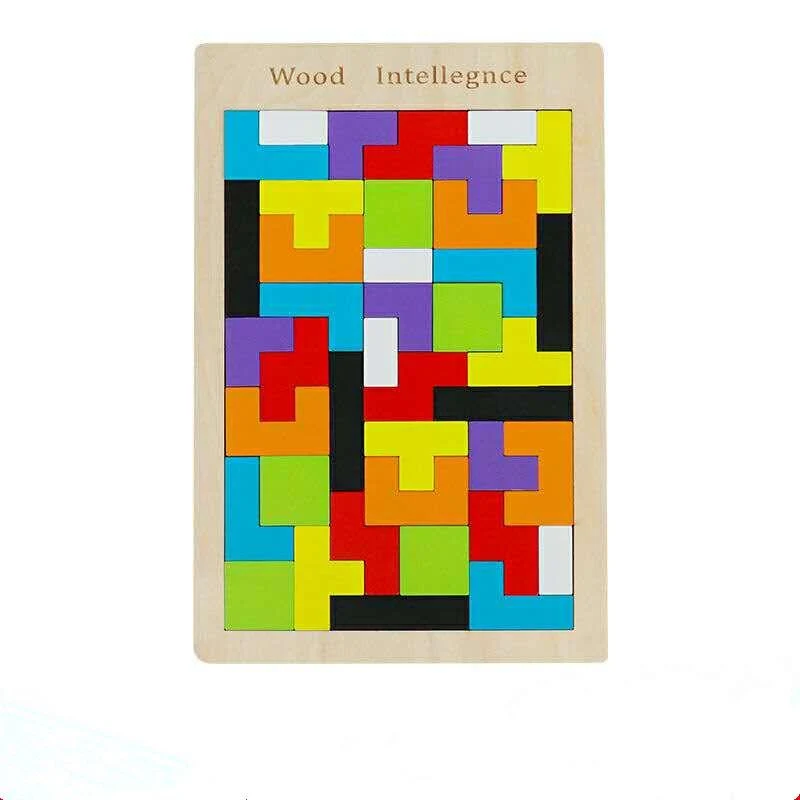Buntes 3D-Puzzle-Tangram-Mathe-Spielzeug aus Holz Tetris-Spiel Kinder Vorschule Magination Intellektuelles Lernspielzeug für Kinder