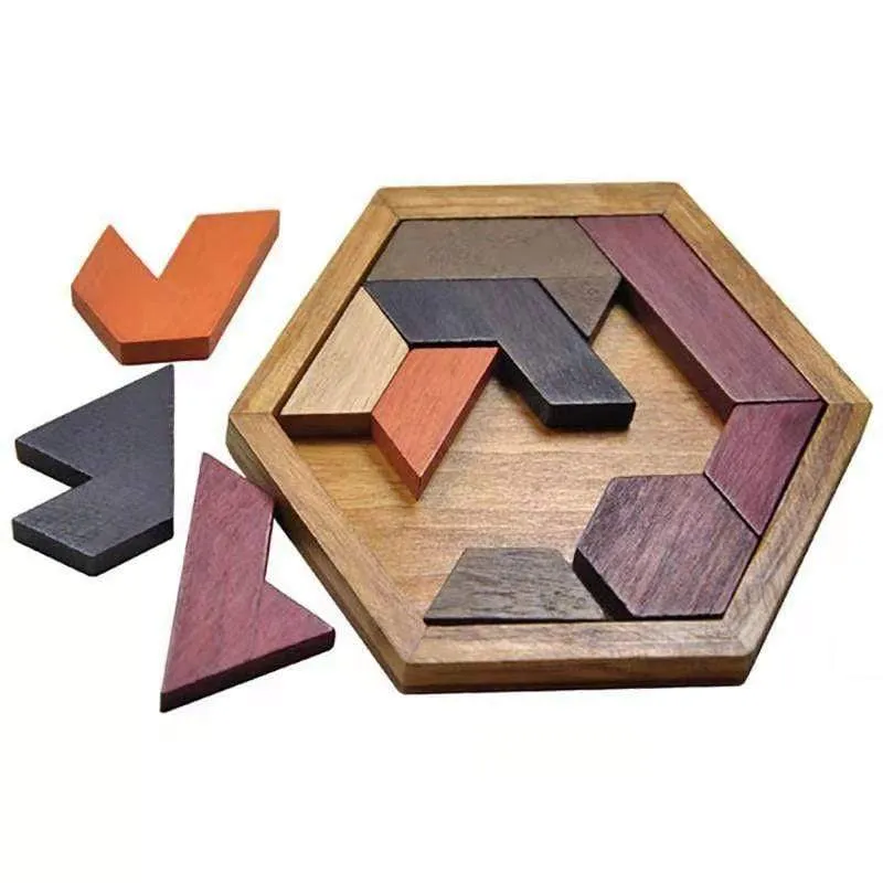 Buntes 3D-Puzzle-Tangram-Mathe-Spielzeug aus Holz Tetris-Spiel Kinder Vorschule Magination Intellektuelles Lernspielzeug für Kinder