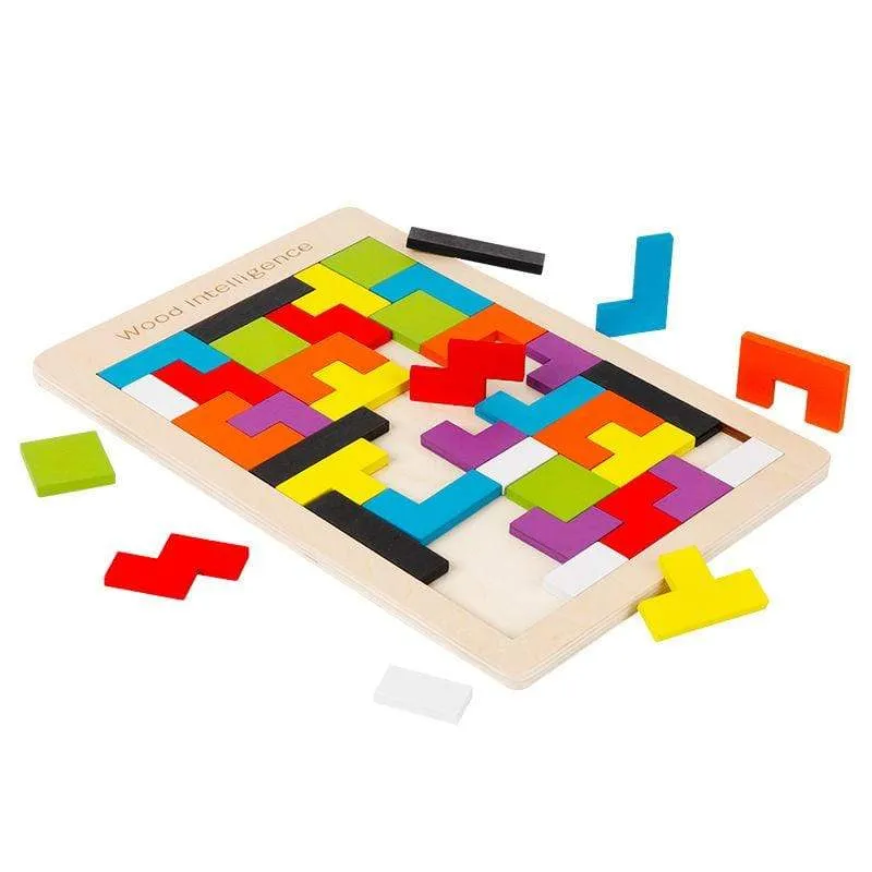 Buntes 3D-Puzzle-Tangram-Mathe-Spielzeug aus Holz Tetris-Spiel Kinder Vorschule Magination Intellektuelles Lernspielzeug für Kinder