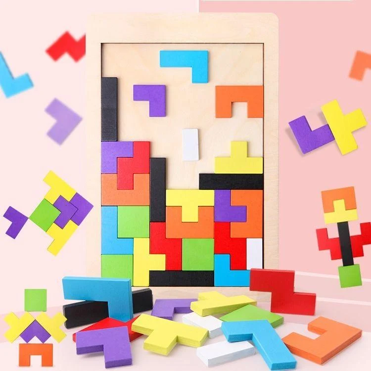 Buntes 3D-Puzzle-Tangram-Mathe-Spielzeug aus Holz Tetris-Spiel Kinder Vorschule Magination Intellektuelles Lernspielzeug für Kinder