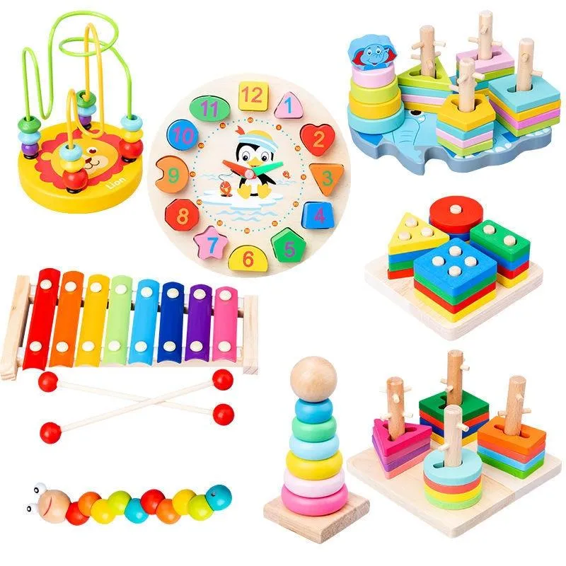 Montessori Holz 3D Pädagogisches Spielzeug Kinder Lernen Baby Farbe Holz Kinder Frühen Unterrichten Weihnachten Geschenke Puzzle Spielzeug