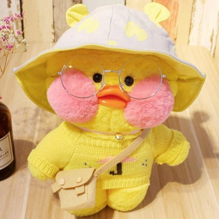 30CM Rosa LaLafanfan Kawaii Cafe Mimi Gelbe Ente Plüschtier Niedliche Stoffpuppe Weiche Tierpuppen Kinder Kawaii Plüschtiere Stoffpuppe