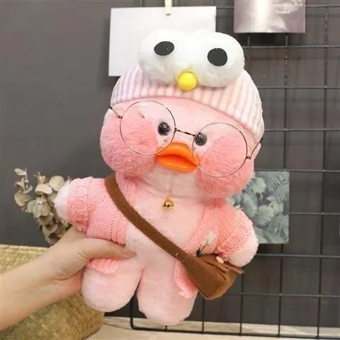 30CM Rosa LaLafanfan Kawaii Cafe Mimi Gelbe Ente Plüschtier Niedliche Stoffpuppe Weiche Tierpuppen Kinder Kawaii Plüschtiere Stoffpuppe