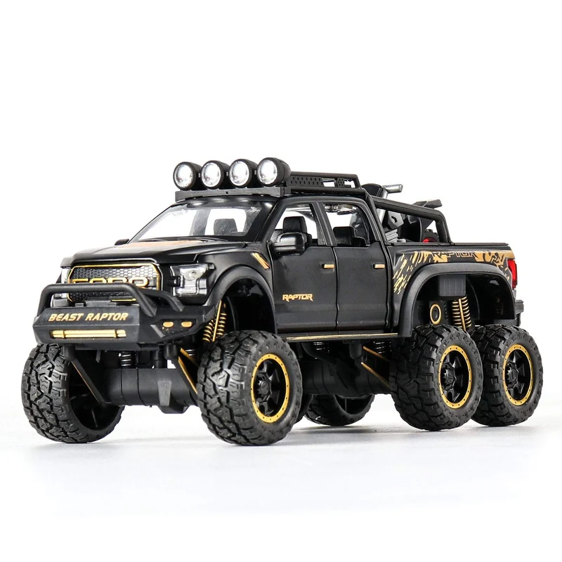 Diecast 1:24 Legierung Auto Modell Ford F150 Beast Raptor Off-Road Große Rad Metall Fahrzeug Zurückziehen Geschenke für kinder Jungen Spielzeug