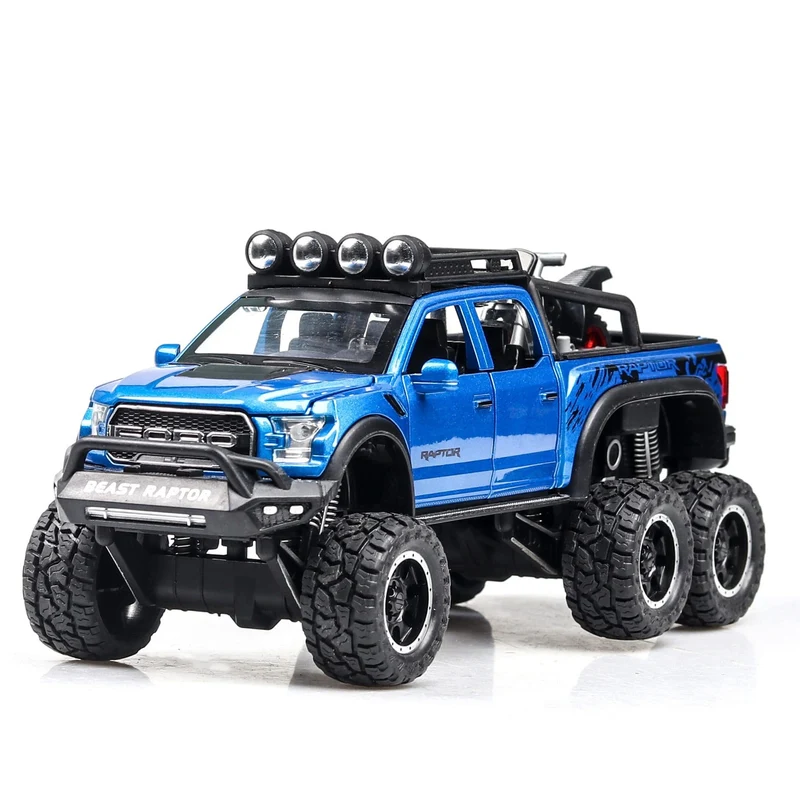 Diecast 1:24 Legierung Auto Modell Ford F150 Beast Raptor Off-Road Große Rad Metall Fahrzeug Zurückziehen Geschenke für kinder Jungen Spielzeug