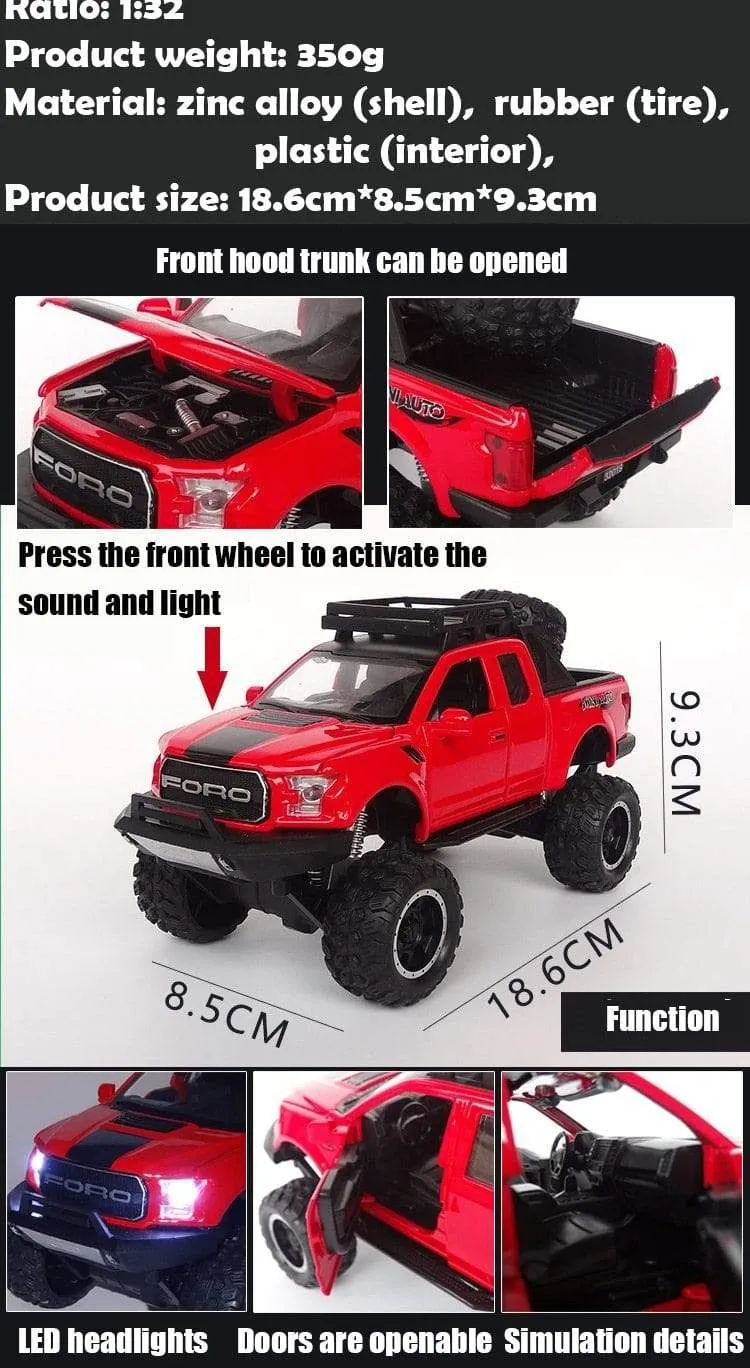 1:32 Ford Raptor F150 Riesenrad Legierung Diecast Auto Modellauto Zurückziehen Fahrzeug Sammlung Kinder Spielzeugauto Geschenke