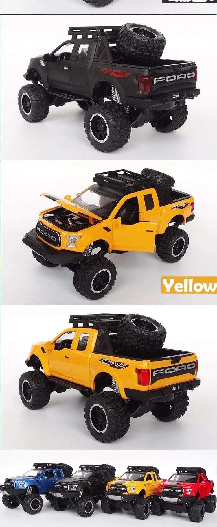 1:32 Ford Raptor F150 Riesenrad Legierung Diecast Auto Modellauto Zurückziehen Fahrzeug Sammlung Kinder Spielzeugauto Geschenke